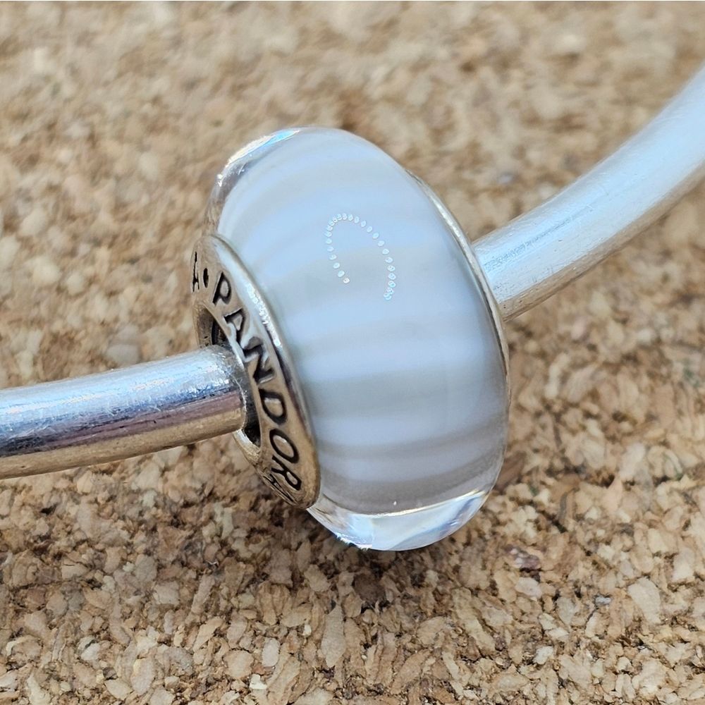 AUTHENTIC PANDORA GRAY WHITE STRIPES MURANO CHARM BEAD STERLING SILVER S925 ALE